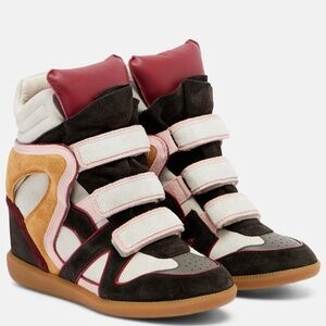 Isabel Marant Bekett Wedge Sneakers Pink Red Suede Leather